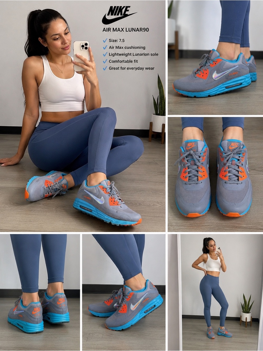 Nike Air Max Lunar90 Women’s Sneakers - Gray/Blue/Orange